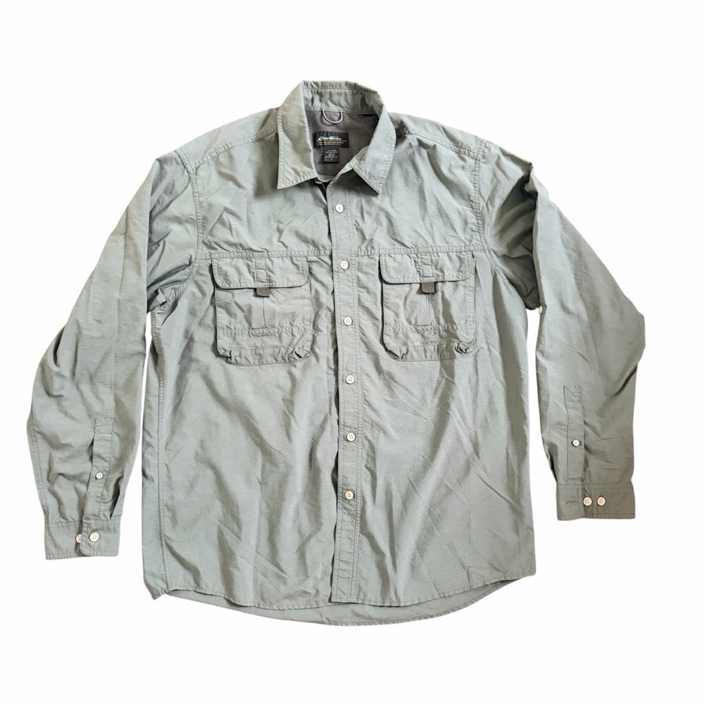 Eddie Bauer Men’s Button Down Shirt – Sage Green Utility Style – Long Sleeve